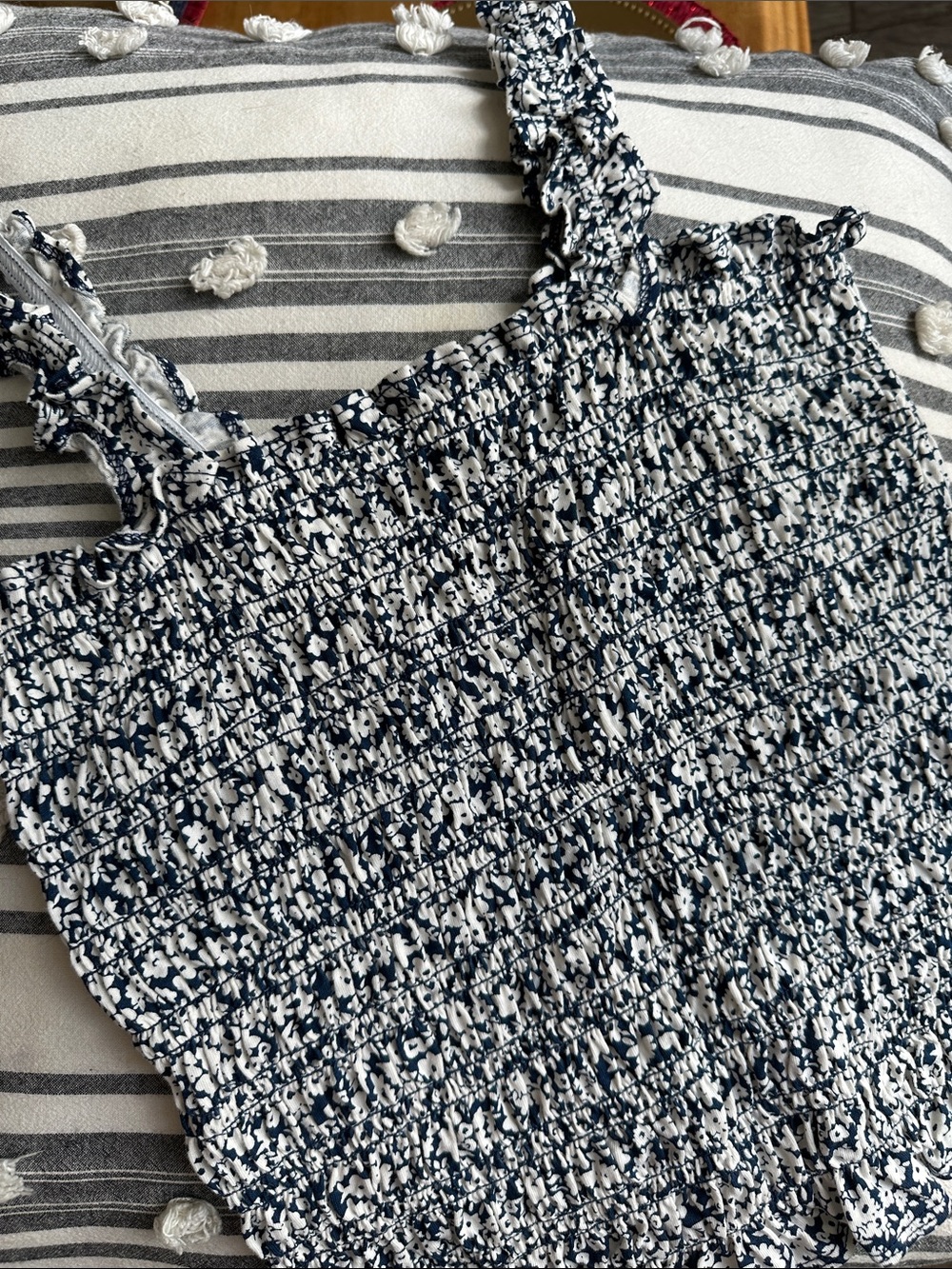 Old Navy Navy and White Smocked Floral Tank